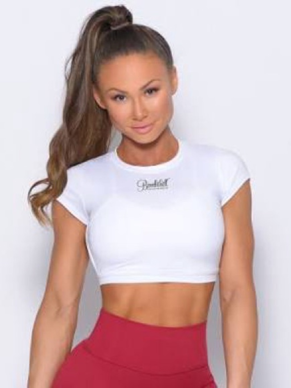 Bombshell Sportswear White Cropped Logo Tee